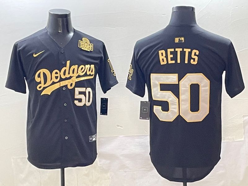 Men Los Angeles Dodgers #50 Betts Black Gold Nike 2025 MLB Jersey style 4267